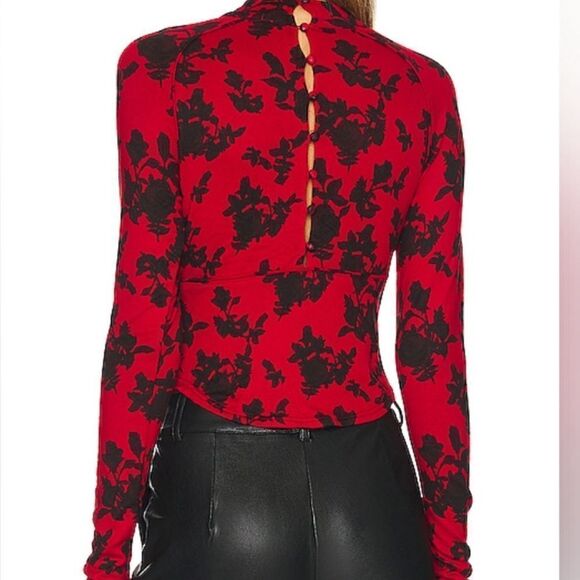 NWT Free People Dinner Party Long Sleeve S Floral Key Hole Mock Neck Retro Chic - Picture 8 of 11